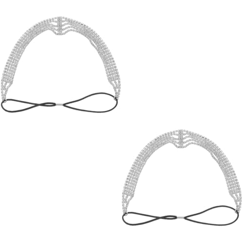 MAGICLULU 2st Strass-stirnband Hochzeit Stirnband Kopf Kette Haartopper Strass-haarband Tea-party-hüte Juwelenbesetzte Stirnbänder Für Damen Haargummis Trend Elastische Kordel Braut Schmuck von MAGICLULU