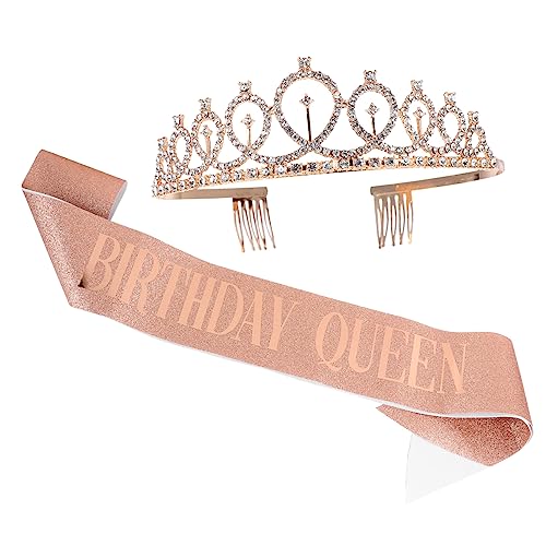 MAGICLULU 3 Sätze Partydekoration birthday crown geburtstagskrone Tiaras Luxus Stirnband Zubehör für Partykostüme Geburtstagsfeier Schärpe Mädchen schmücken Kleidung Schulterriemen Gürtel von MAGICLULU