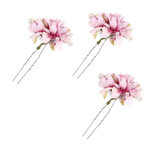 MAGICLULU 3 Stk Blumenhaarnadel Für Frauen Hochzeitskopfschmuck Für Die Braut Haarspangen Aus Metall Für Damen Hochzeitshaarspangen Für Bräute Braut Haarspange Haare Hoch Fräulein Hanfu Rosa von MAGICLULU