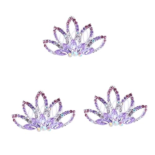 MAGICLULU 3 Stk Kamm Blumenmädchen Haarschmuck Haarbürste Für Frauen Hochzeit Kopfschmuck Haarbänder Für Damenhaar Stirnband Kinder Braut Haarspange Seite Kristall Haarring Violett Fräulein von MAGICLULU