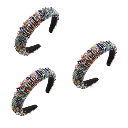 MAGICLULU 3 Stk Handgefertigtes Perlen-Stirnband Haar Frau Stirnband Stirnband weiblicher Partykopfschmuck schicke Kopfbedeckung Hochzeit Liner Damen Gürtel Braut Schwamm von MAGICLULU