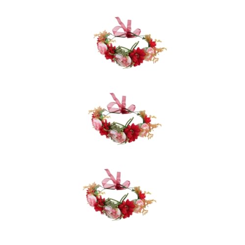 MAGICLULU 3 Stk Party-haarbänder Haargummis Für Kleinkinder Rosa Stirnband -haargummi Haarbänder Für Babys Kopfschmuck Aus Rosenblüten Blütenkopf Braut Rot Mori-abteilung von MAGICLULU