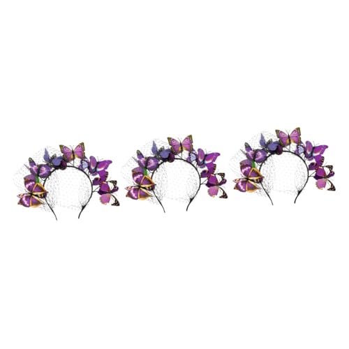 MAGICLULU 3 Stk Schmetterlings-Stirnband Haargummis für Frauen Schleier-Mesh-Stirnband Hut Haarschmuck Haarband Haar Klammern Haarklammer Schleier Kopfschmuck Braut Netz-Kopfschmuck charmant von MAGICLULU