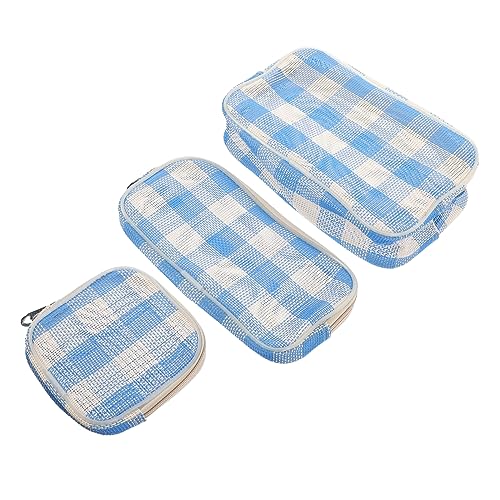 MAGICLULU 3 Stück Teiliges Kosmetikset Make Up Organizer für Toilettenartikel für Reisen Gym und Blaues Karomuster Langlebig mit Reißverschluss MAGICLULU 3 Stück Teiliges Kosmetikset Make Up Organizer für Toilettenartikel für Reisen Gym und Blaues Karomuster Langlebig mit Reißverschluss von MAGICLULU