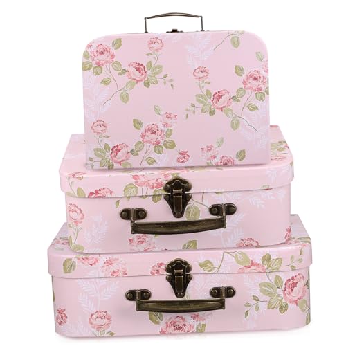 MAGICLULU 3 Stück Teiliges Pappkoffer Blumenmuster Stabile Aufbewahrungsbox aus Papier mit Metallgriffen Dekorative Geschenkschachteln für Hochzeit Geburtstag Shower Vielseitig Nutzbar von MAGICLULU