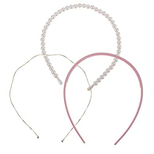 MAGICLULU 3St Dreiteiliges Stirnband kopfschmuck ritual Braut Schüttgut Haarschmuck für die Hochzeit Hochzeitshaar Perlenkopfbedeckungen für Frauen bilden Schal Großzügig Haarring Damen Rosa von MAGICLULU