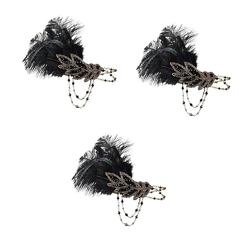 MAGICLULU 3St Feder Stirnband Haarbänder für Frauen schwarzes Haargummi indischer kopfschmuck fasching haarschmuck Haargummis Party-Kopf-Dekor Fascinator-Stirnband Strasssteine Schallwand von MAGICLULU