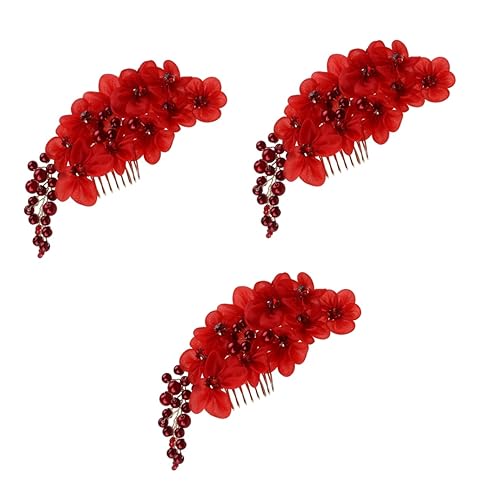 MAGICLULU 3St Haarnadel Brautkopfschmuck für die Hochzeit Perlenhaarnadel Haar Klammern haar spangen Perlen-Haarspangen Blumenmädchen Haarschmuck Kamm Haarschmuck für Frauen weiß Rot von MAGICLULU