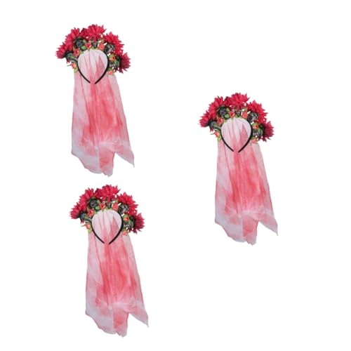 MAGICLULU 3St Halloween-Stirnband halloween kinder geschenke halloween haarschmuck Halloween cosplay headdress Dämon Kleidung erröten Rose Fräulein Blumenkopfschmuck Harz rot von MAGICLULU