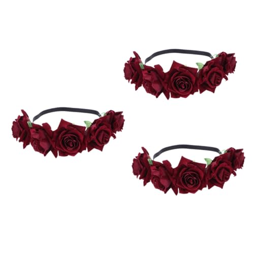 MAGICLULU 3St Hochzeit Haarband mexikanisches blumenstirnband Blumenkopf Kranz haarschmuck haar zubehör Haargummi Stirnband Blumenstirnbänder für Mädchen Rosen Krone Haarring Urlaub von MAGICLULU