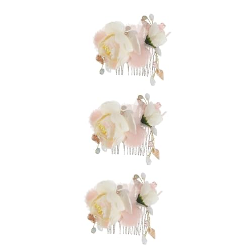 MAGICLULU 3St Hochzeit Haarkamm Kamelienhaarkamm Braut Hochzeits-Tiara trauzeugen geschenke bridesmaid gift haarschmuck Haarkamm mit Blumenmuster Hülse Kopfbedeckung Gespinst Bankett Rosa von MAGICLULU