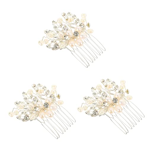 MAGICLULU 3St Kamm Hochzeitskopfschmuck für die Braut Kopfschmuck aus Perlen haarschmuck Tiara Hochzeit Kristallhaarkämme Blätter Kopfbedeckung Haare hoch Zubehör Fräulein Legierung Weiß von MAGICLULU