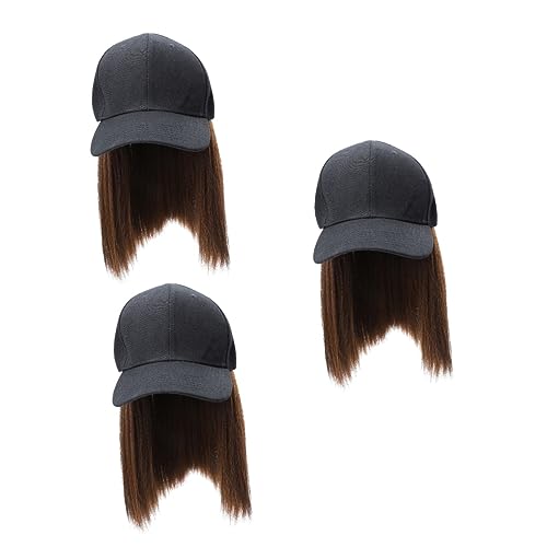 MAGICLULU 3St Schlüsselbein Perückenkappe wig with bangs lockengel glatte haarperücke Damen Hut glatte Echthaarperücke schwarze Perücke kurze gerade Hutperücke Haarschmuck von MAGICLULU