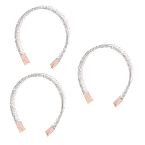 MAGICLULU 3st Stirnband Strass Frauen Kopfschmuck Dünne Stirnbänder Metall Haarschmuck Für Damen Zöpfe Haarturbane Für Frauen Fräulein Haarring Künstliche Perle Perle Weiß Strasssteine von MAGICLULU