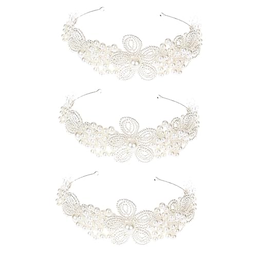 MAGICLULU 3St Stirnband Kristallperlen hochzeitshaar schmuck wedding hair accessories Braut Kopfschmuck Haarschmuck für Mädchen Hochzeit Haargummis kopfschmuck hochzeitsperlen Weiß von MAGICLULU