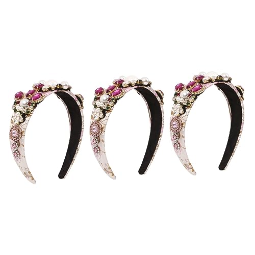 MAGICLULU 3St Stirnband mit farbigen Diamantperlen Frauenhaar Stirnbänder für Damen-Make-up haarschmuck Perlenstirnband weibliche Kopfbedeckung frauen kopfschmuck Mädchen Farbiger Diamant von MAGICLULU