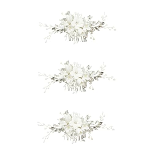 MAGICLULU 3St Haarschmuck für die Hochzeit hochzeitshaar schmuck wedding hair accessories stutzenhalter Brautkamm Kopfschmuck für die Braut die Blumen Kopfbedeckung Zubehör von MAGICLULU