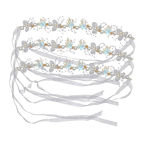 MAGICLULU 3st Hochzeit Kopfschmuck Haargummis Für Kinder Kristall-stirnband Für Mädchen Blumenmädchen-kopfschmuck Blumenhaarbandkrone Perlen-stirnband Braut Süss Blütenkopf von MAGICLULU