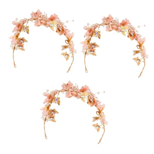 MAGICLULU 3st Braut Tiara Wimpernkoffer Hochzeit Stirnband Mary Stirnband Perlenstirnband Perlenstirnbänder Für Frauen Haarschmuck Für Damen Blumen- Fräulein Gesicht Kopfbedeckung Rosa von MAGICLULU