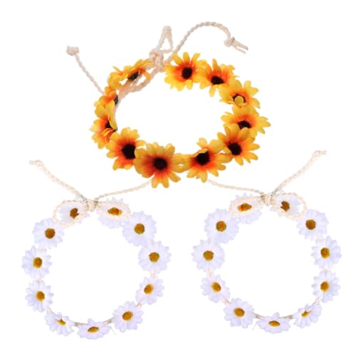 MAGICLULU 3st Frauen Stirnband Hochzeitsblumen Stirnband Haarreifen Festivals Kopfschmuck Haarspulen Boho-haargummis Hochzeit Stirnband Blumenmädchen Diademe Kranz Strand Weiß Gänseblümchen von MAGICLULU