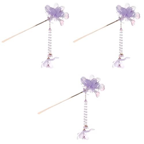 MAGICLULU 3st Haarnadel Haarklammern Für Frauen Haarschnitt Haarschmuck Für Frauen Haarknotenhalter Haarknoten-stick Chinesischer Haarstab Chinesische Haare Violett Stock Stoff Damen Quaste von MAGICLULU