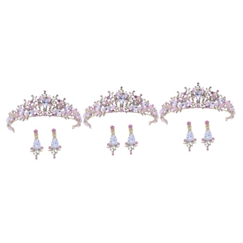 MAGICLULU 3st Hochzeit Stirnband Strass Hochzeit Diademe Hochzeitshaarschmuck Für Frauen Kopfschmuck Aus Strass Goldgefüllte Ohrringe Festzug Prinzessin Lila Anzug Rosa Kleidung Braut Krone von MAGICLULU