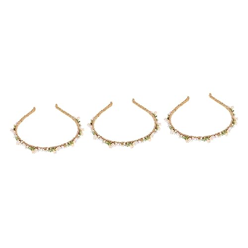 MAGICLULU 3st Hochzeitskleid Stirnband Perlenstirnband Für Mädchen Frauen Chinesischer Haarkamm Perlen Tiara Goldene Lorbeerblätter Haarbänder Für Haargummis Braut Zubehör Süss von MAGICLULU