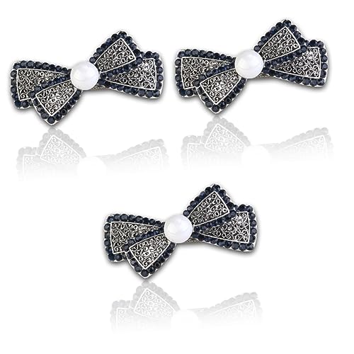 MAGICLULU 3st Perlen Haarspange Pferdeschwanz-halter-clip Minibögen Zum Basteln Mini Karierte Schleifen Mini-clips Für Haare Haarspangen Für Frauen Fräulein Strasssteine Oberer Clip von MAGICLULU