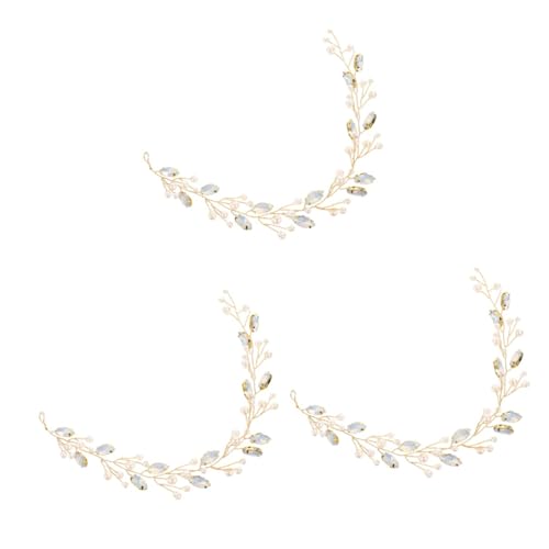 MAGICLULU 3st Stirnband Stirnbänder Für Frauen Strass-kopfbedeckung Für Frauen Hochzeitskopfschmuck Für Die Braut Haargummis Für Mädchen Brauthaarschmuck Weiche Kette Glasbohrer Metall Damen von MAGICLULU