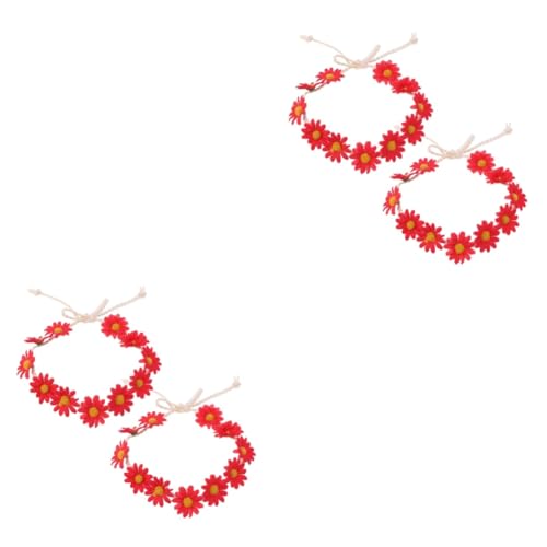 MAGICLULU 4 Stück 11 Sonnenblumen-stirnbänder Haargummis Für Mädchen Florale Kopfbedeckung Frauen Sonnenblumenhaar Gänseblümchen-stirnband Mädchen Stirnband Hawaii Fräulein Blumenmädchen Rot von MAGICLULU