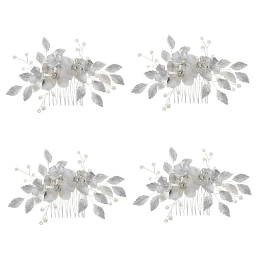 MAGICLULU 4 Stück Blumenkamm Wolkenspiegel Hochzeit Haarspange Perle Haarnadel haarschmuck hair styling Tiara braut haarkamm braut kopfschmuck Strasssteine Kopfbedeckung Strass von MAGICLULU