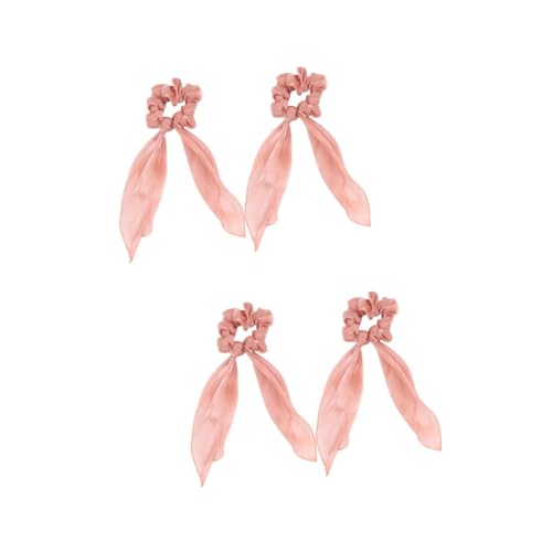 MAGICLULU 4 Stück Haargummi Haarseilschal weich Seidenkrawatte Scrunchies Haarschleife Haarbänder langer Haarring Pferdeschwanzhalter Mädchen Seidentuch Haare hoch Stirnband Fräulein Rosa von MAGICLULU