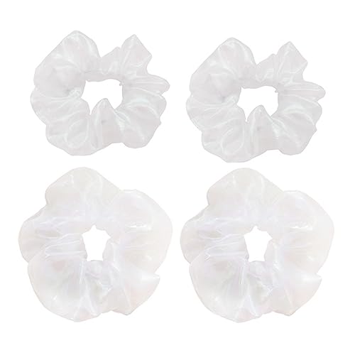 MAGICLULU 4 Stück Haarseil Dehnen Haargummis Für Damen Haargummis Für Mädchen Stretch-stirnbänder Für Frauen Haargummis Aus Satin Haargummis Aus Organza Fräulein Metall Weiß Haarschmuck von MAGICLULU