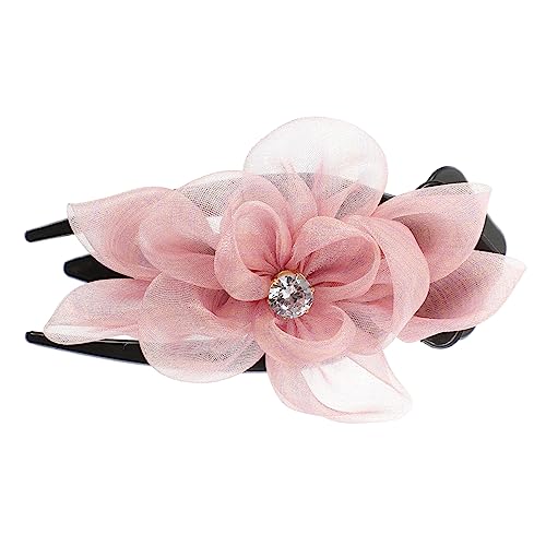 MAGICLULU 4 Stück Haarspange Mit Strass Flache Klauenclips Für Dickes Haar Haarschmuck Für Teenager-mädchen Krallenclips Für Haare Haarspangen Für Mädchen Groß Stoff Rosa Fräulein Hinterkopf von MAGICLULU