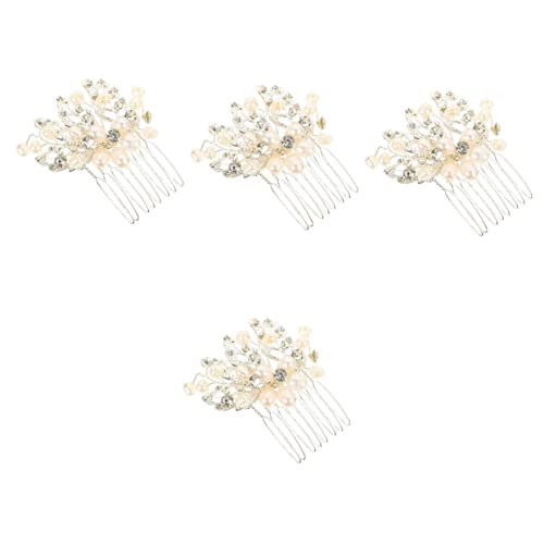 MAGICLULU 4 Stück Kamm haarschmuck elegant braut kopfschmuck Haarspangen mit Strass Tiara Hochzeit Kristallhaarkämme Blätter Kopfbedeckung Perlenblume Zubehör Fräulein Weiß von MAGICLULU