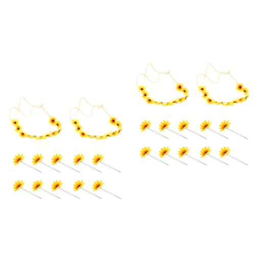 MAGICLULU 4 Stück Kartensatz Haarband Haargummis Für Frauen Hochzeit Stirnband Haarschmuck Für Frauen Haarschmuck Mit Blumen Brautkranz Gelbes Stirnband Die Blumen Stift Damen Stoff von MAGICLULU