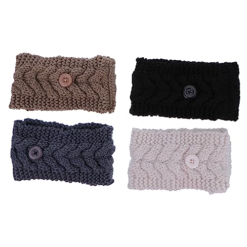 MAGICLULU 4 Stück Knopf Wollstirnband Krankenschwester-Stirnbänder Winter Stirnband elastische haargummi elastisches haarband Häkelnadel Haargummis Yoga-Stirnband Ohrwärmer Haarband Sport von MAGICLULU