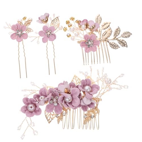 MAGICLULU 4 Stück Kopfbedeckung Hochzeits-tiara Haarschmuck Haarkamm Für Frauen Haarstyling-accessoires Retro-dekor Brautkopfschmuck Frisierkamm Stoff Krone Bobby Fräulein Violett von MAGICLULU