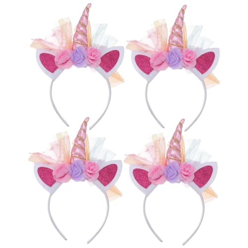 MAGICLULU 4 Stück Mädchen Einhorn Haarreifen kinder haarreif tierohren haarreif kinder Haarschmuck für Kinder Haare Einhorn Haarbänder lustiger Haarreif glänzendes Haar Stirnband von MAGICLULU