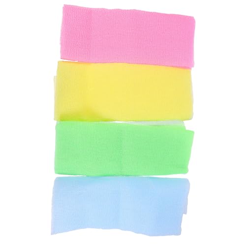MAGICLULU 4 Stück Peeling-Handtuch Badetuch hautschuppen entfernen Massagebürste badeschlappen gilbe Badeschwamm Rückenwäscher Handtücher Duschtuch Körperwäscher Streifen Badebürste Nylon von MAGICLULU