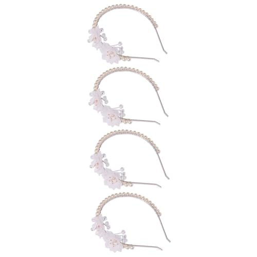 MAGICLULU 4 Stück Perlen Blumen Stirnband Perlenblumen-stirnband Prinzessin Tiara Hochzeit Hochzeitskopfschmuck Hochzeit Kristall Tiara Dekorative Weiß Fräulein Blumenmädchen Abs von MAGICLULU