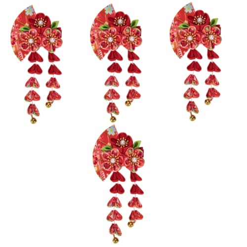 MAGICLULU 4 Stück Quaste Glocke Haarschmuck Druckknöpfe Für Kleidung Hanfu-haar Haarschmuck Für Kinder Strassbesatz Rosa Haargummi Rosa Dekor Perle Die Seite Fußball Damen Legierung Rot von MAGICLULU