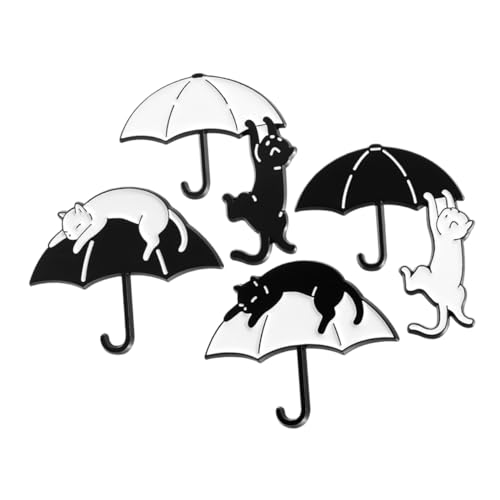 MAGICLULU Regenschirm Katzenbrosche 4 Stück Metallabzeichen Cartoon Dekoration für Kleidung Süße Brosche mit Tiermotiv Vielseitig und Langlebig von MAGICLULU