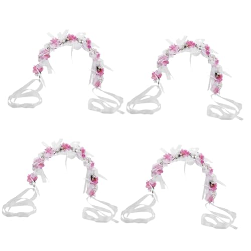 MAGICLULU 4 Stück Tiara Für Kinder Valentinstag Stirnband Haarbänder Perlenkopfschmuck Blumenperlen-stirnband Für Party Blumen-perlen-stirnband Blumenmädchen Braut Kristall Haarschmuck Rosa von MAGICLULU