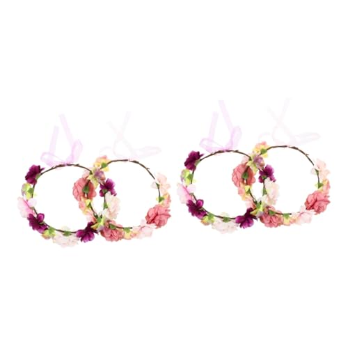 MAGICLULU 4 Stück künstlicher Blumenkranz Blumengirlande Gänseblümchen-Stirnband Haarschmuck mit Blumen Haargummi Haarband Blumenkranz-Stirnband Stirnband Strand Kopfbedeckung Damen von MAGICLULU