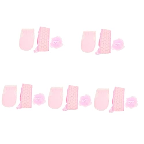 MAGICLULU 5 Sätze Dreiteiliges Badetuchset Duschhandschuh Für Zuhause Schäumendes Netz Dusche Peeling-dusch-luffa Saubere Handtücher Reinigungsschwämme Rosa Tragbar Schwamm Handtuch von MAGICLULU