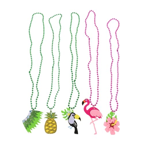 MAGICLULU 5 Stück Hawaiianische Halskette aus Perlen Teiliges mit Blumen Ananas Flamingo und Strandpartys Hochzeiten Geburtstagsfeiern und Besondere Anlässe von MAGICLULU