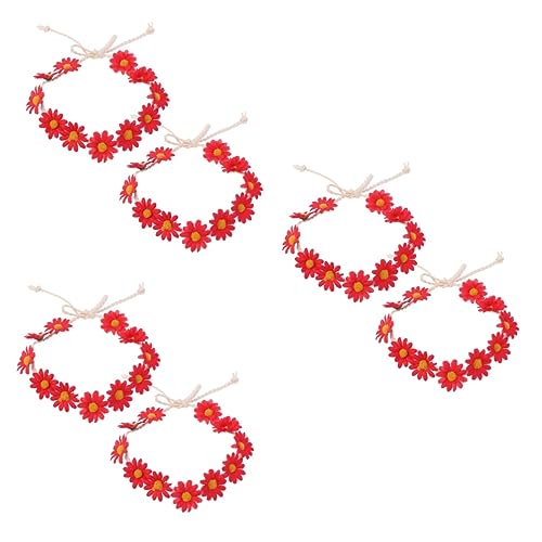 MAGICLULU 6 Stück 11 brautblumen kopfschmuck Mädchen Stirnband Haarband haarschmuck Hochzeitskopfschmuck Frauen Haarreifen Böhmen Kranz Haarseil Kopfbedeckung Fräulein Heiligenschein rot von MAGICLULU