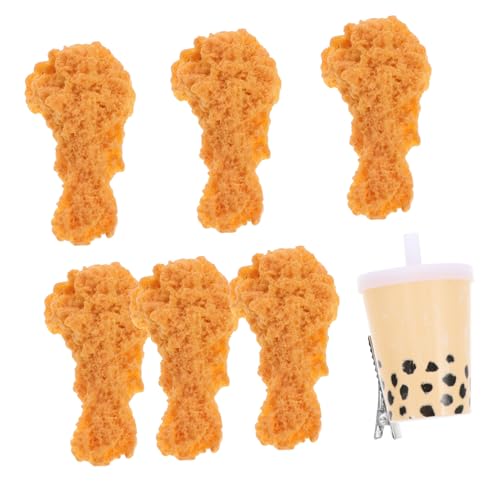 MAGICLULU 7 Stück Teiliges Haarklammern im Lebensmittel Design Realistische Hähnchenschenkel und Milchtee Haarspangen Kreative Accessoires für Frauen für Partys und Fotoshootings von MAGICLULU
