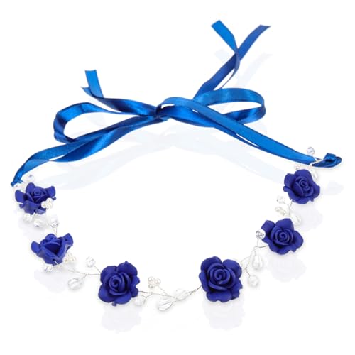 MAGICLULU Blaues Strass-Stirnband Haarband im -Stil Accessoires für Mädchen hochzeitshaar schmuck wedding hair accessories Hochzeitsdekoration Haargummis frauen stirnbänder Rose Kranz von MAGICLULU